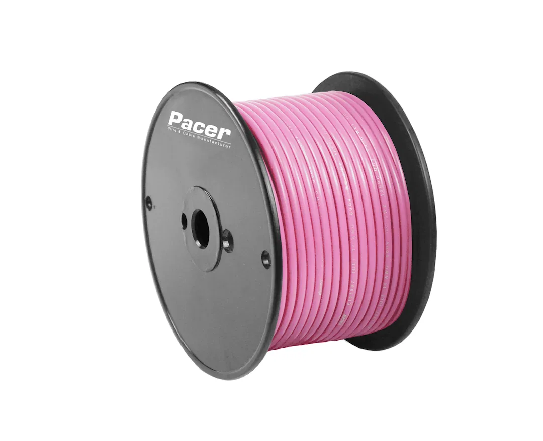 WUL16PK-100 – PACER Primary Wire, Stranded Conductor 16 Gauge 600 Volts Pink 100 Foot Roll Tinned Copper Conductor/ P...